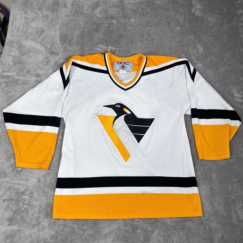 Vintage 90's Pittsburgh Penguins Robo CCM NHL Jersey Mens Medium White Yellow